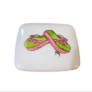 Jewelry Tray / Dish - Ceramic Pink Green Flip Flop